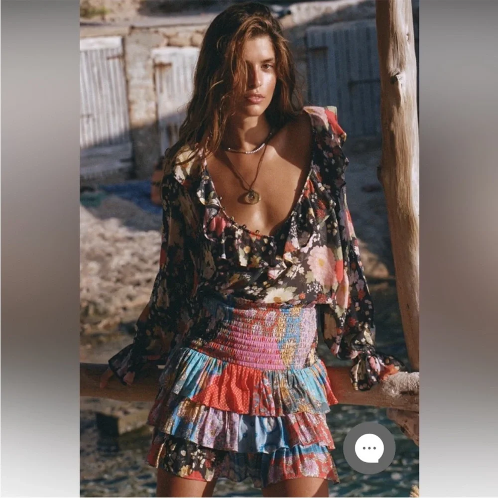Spell & Gypsy cha cha skirt boho ruffle patchwork - Picture 4 of 5